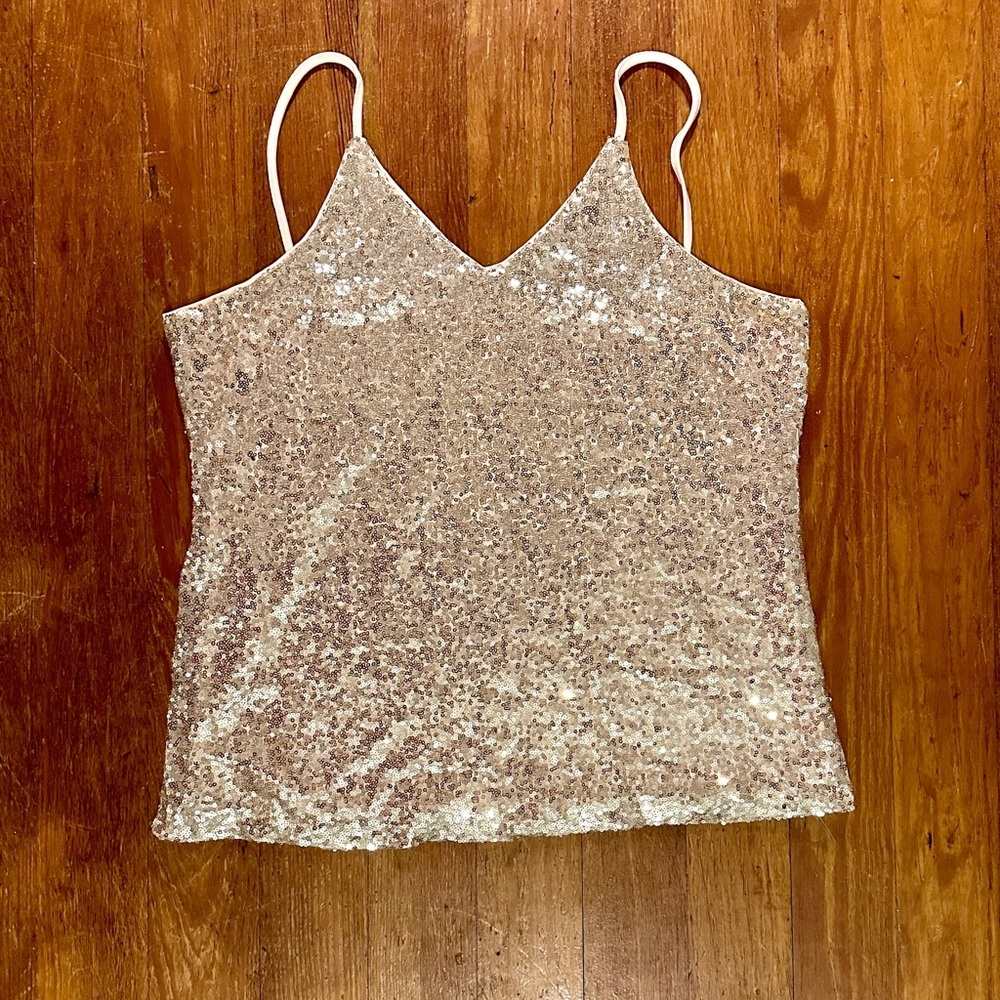 Women’s gold cami top fully lined Xl, never worn, original packing, poly/spandex